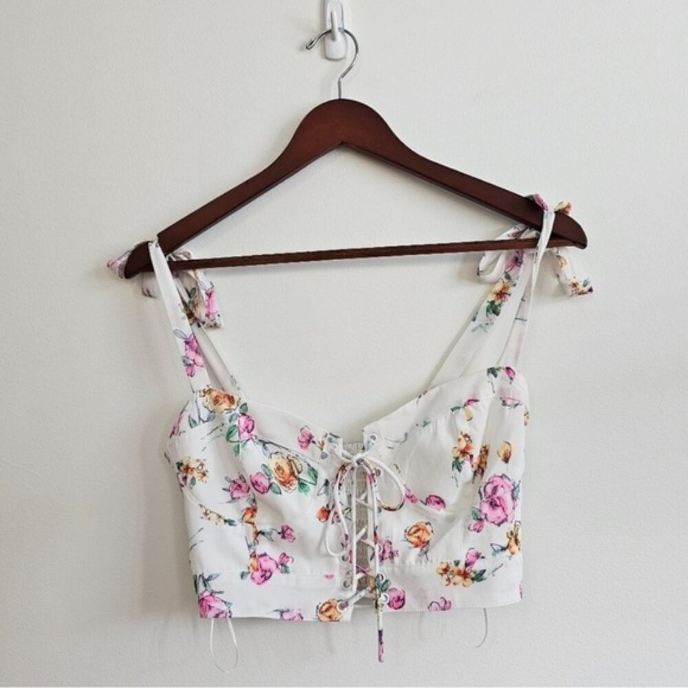 WAYF Seanna Floral Print Crop Top S Ivory Floral